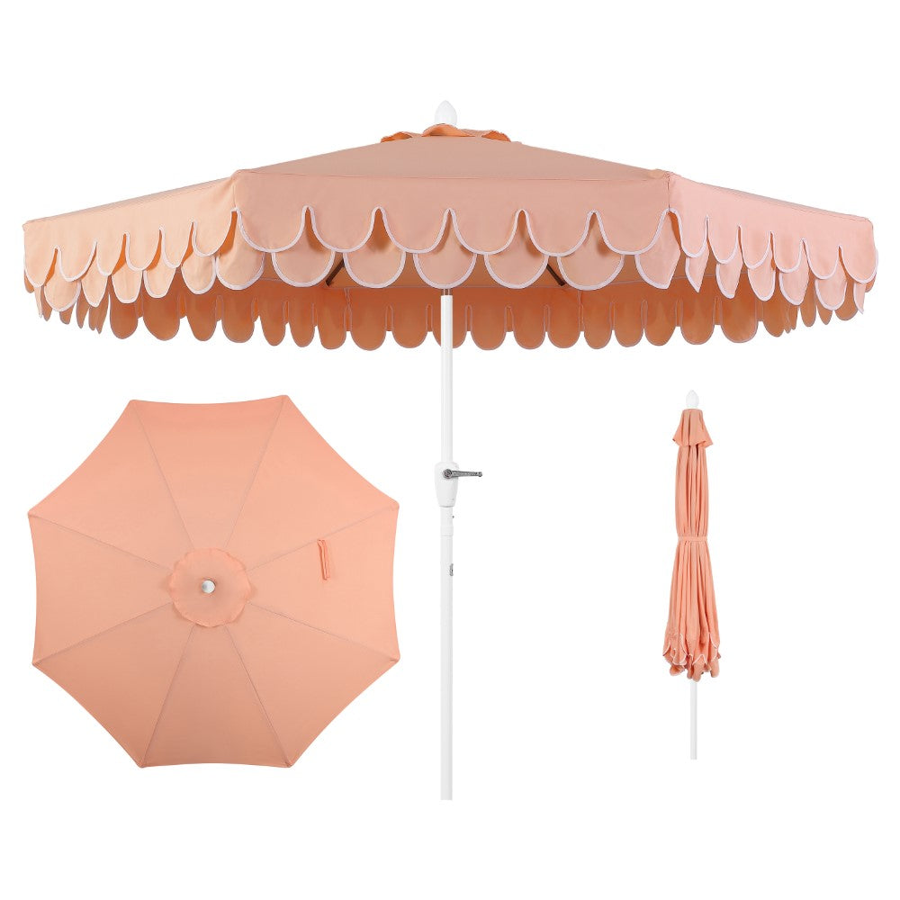 Hooli 9 ft. Classic MidCentury Scalloped Fringe Market Patio Umbrella