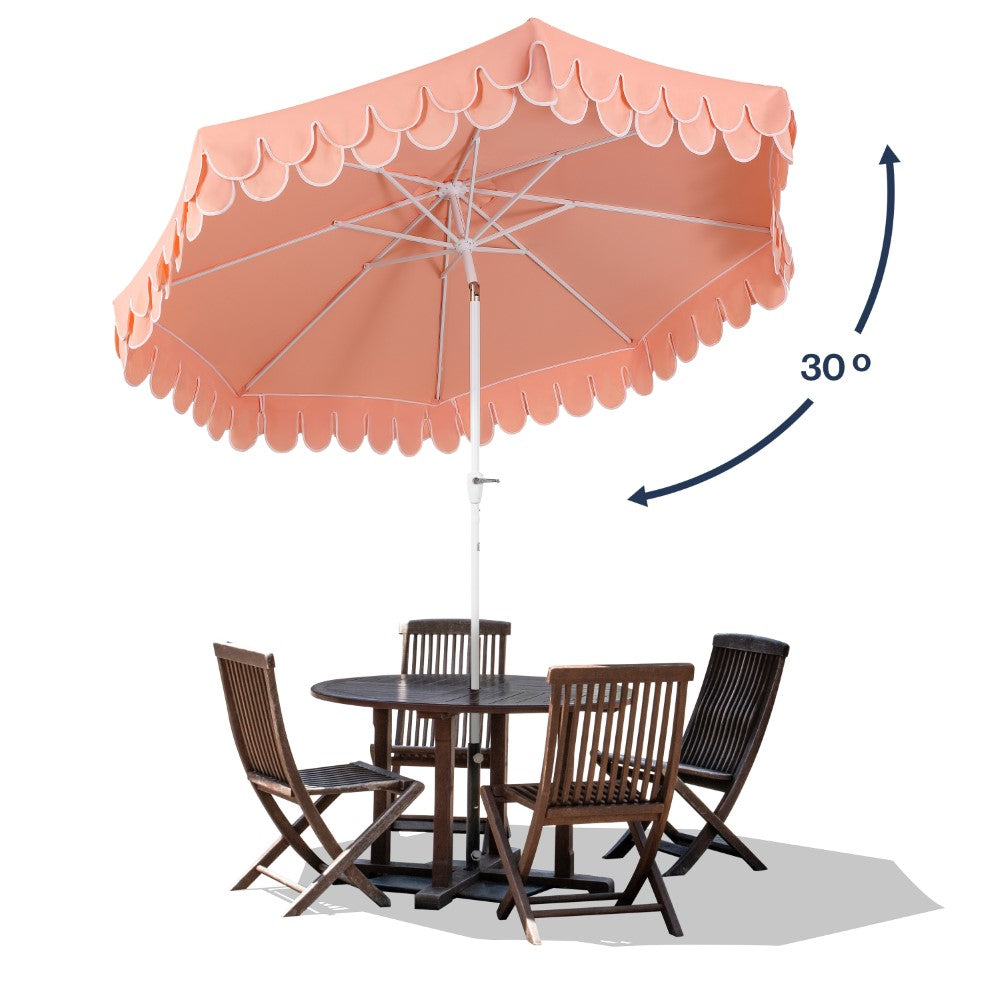 Hooli 9 ft. Classic MidCentury Scalloped Fringe Market Patio Umbrella