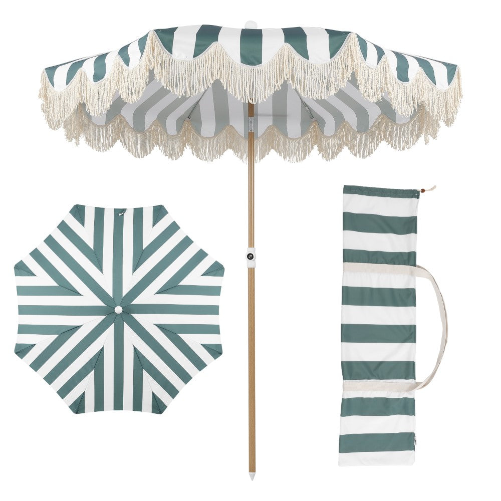 Juniper 6.5 ft. Classic Cottage Fringe Tassel Market Beach Umbrella