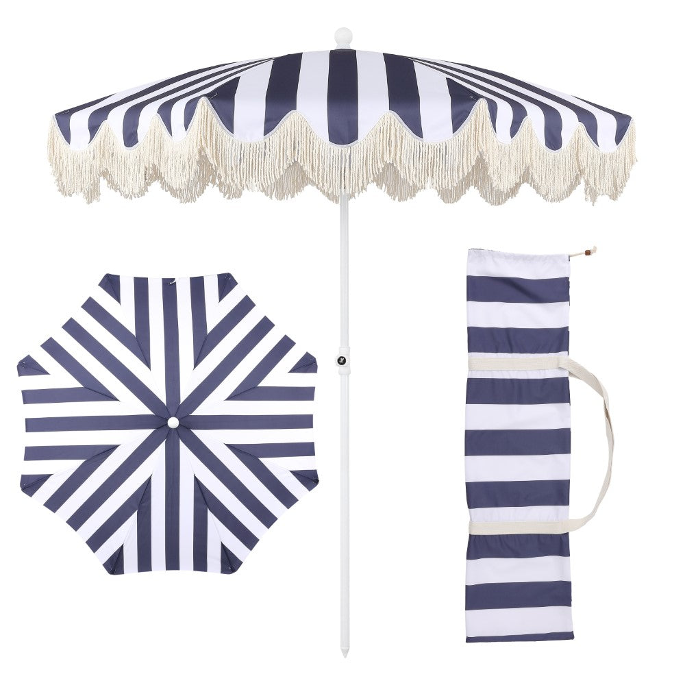 Juniper 6.5 ft. Classic Cottage Fringe Tassel Market Beach Umbrella
