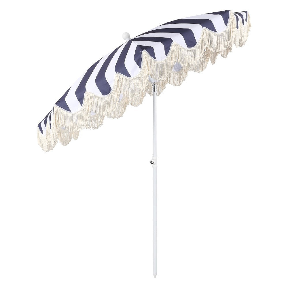 Juniper 6.5 ft. Classic Cottage Fringe Tassel Market Beach Umbrella