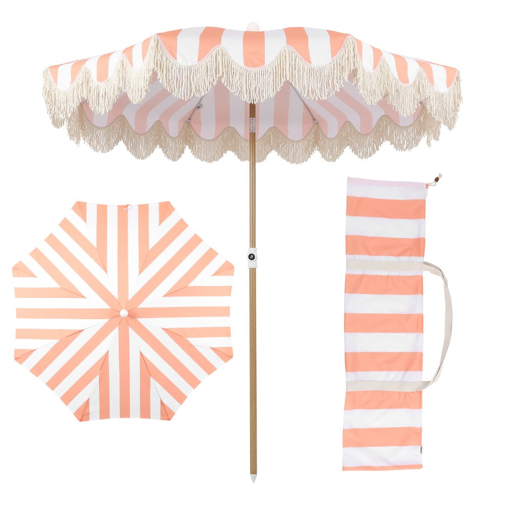 Juniper 6.5 ft. Classic Cottage Fringe Tassel Market Beach Umbrella