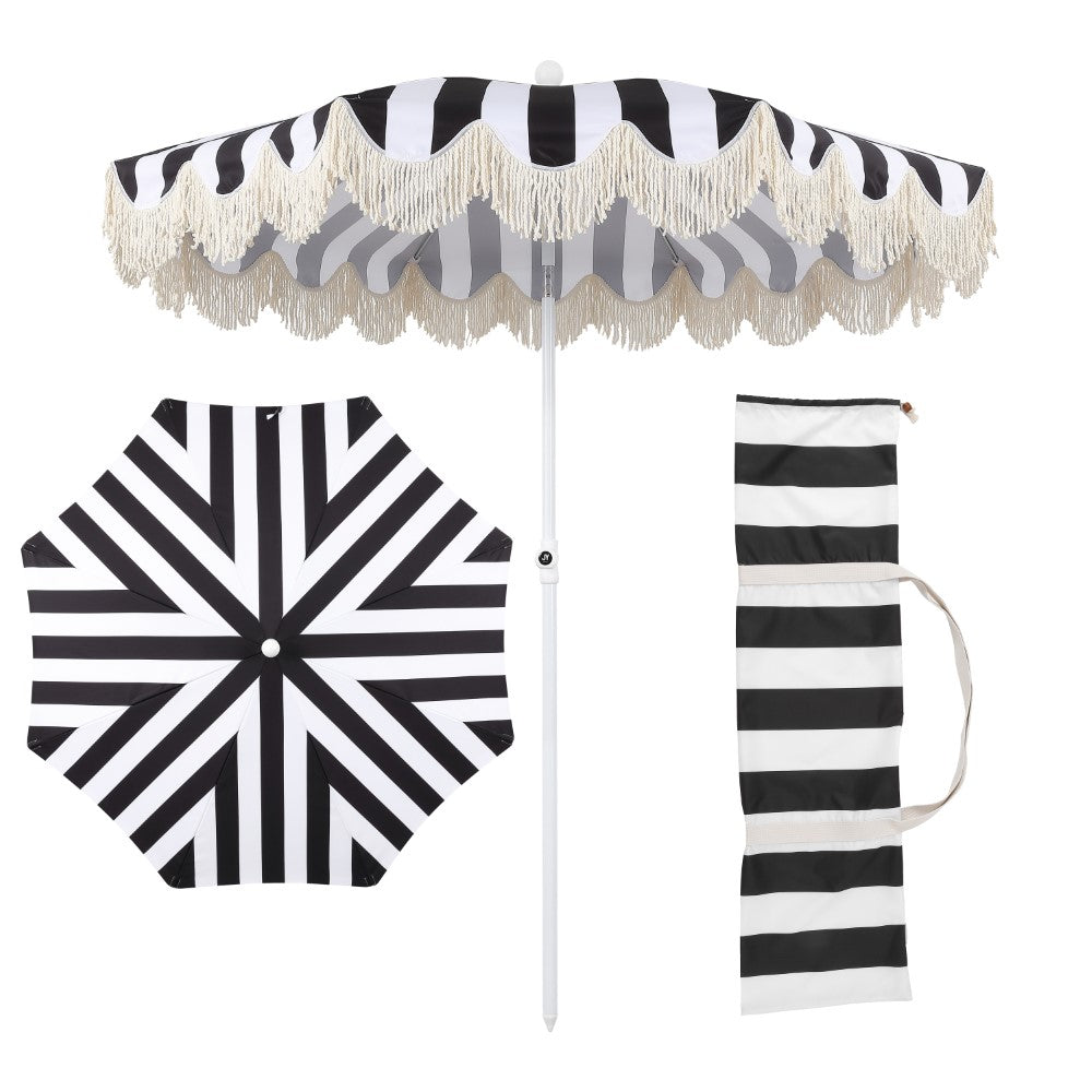 Juniper 6.5 ft. Classic Cottage Fringe Tassel Market Beach Umbrella