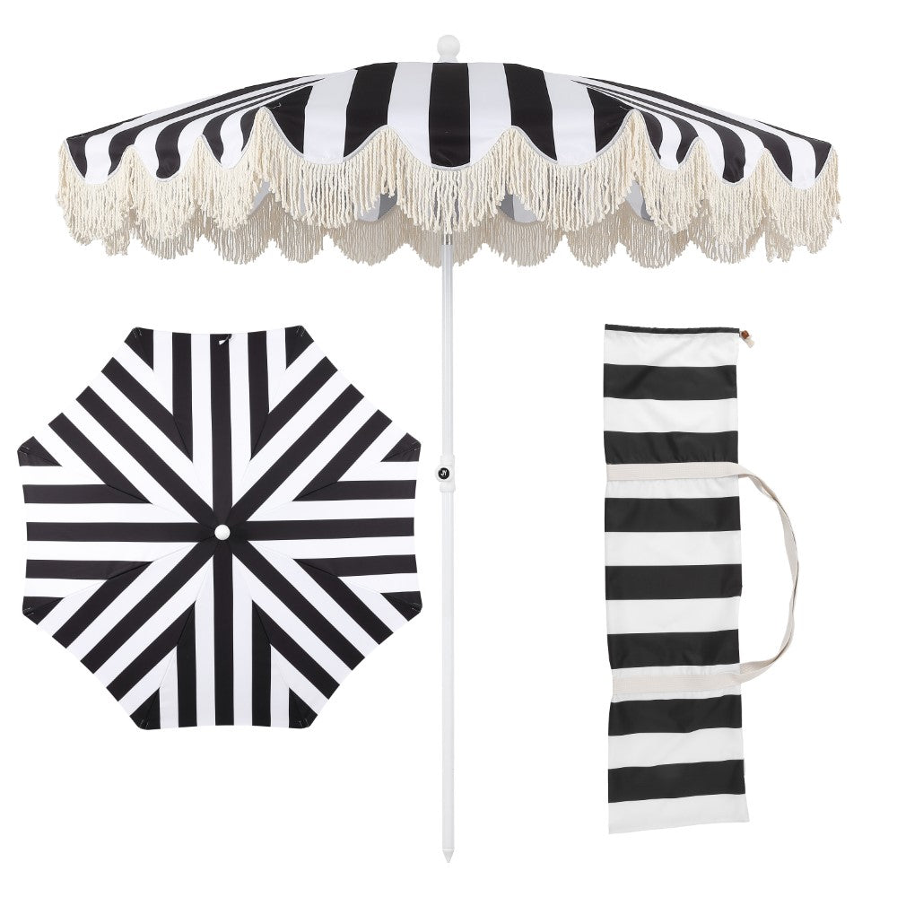 Juniper 6.5 ft. Classic Cottage Fringe Tassel Market Beach Umbrella