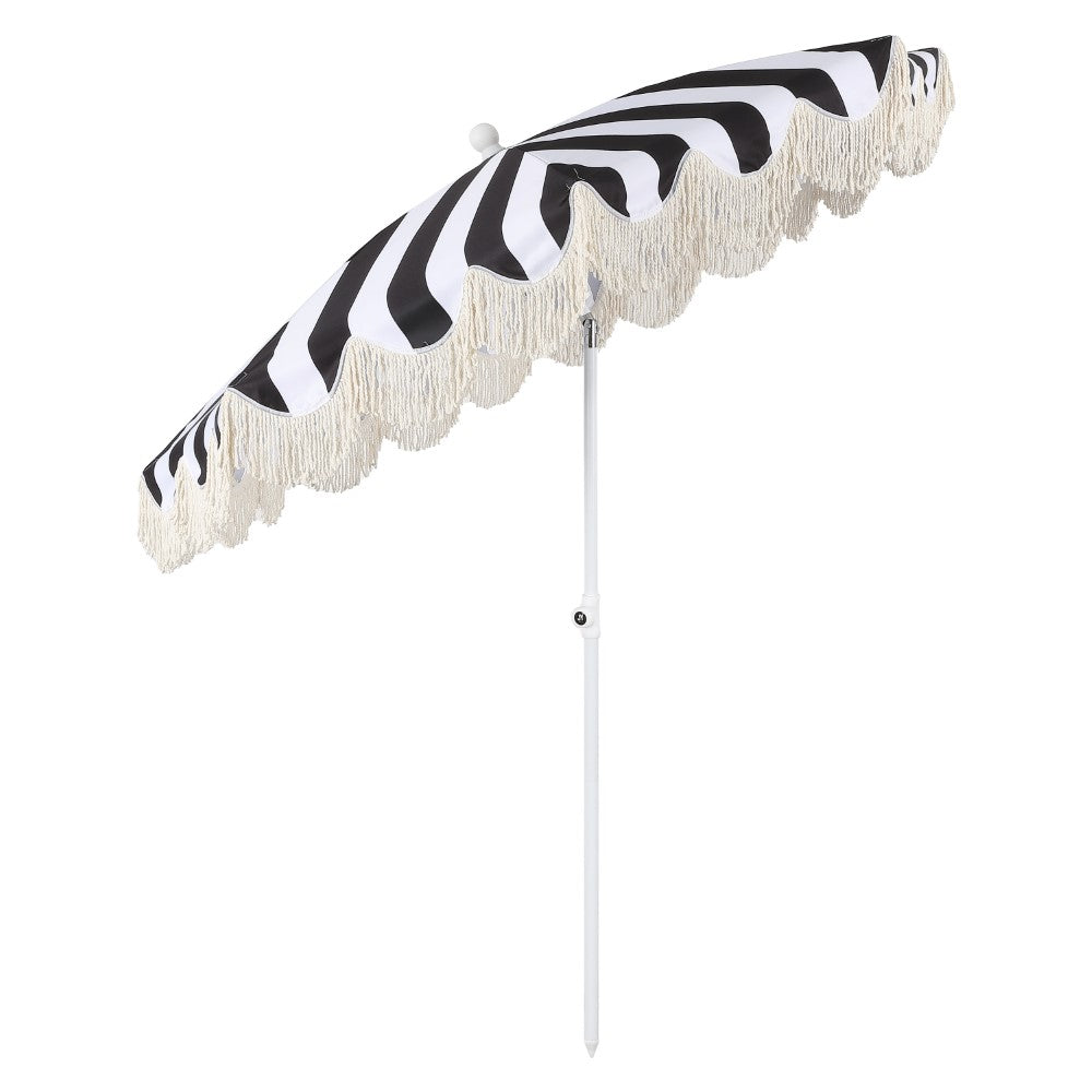 Juniper 6.5 ft. Classic Cottage Fringe Tassel Market Beach Umbrella