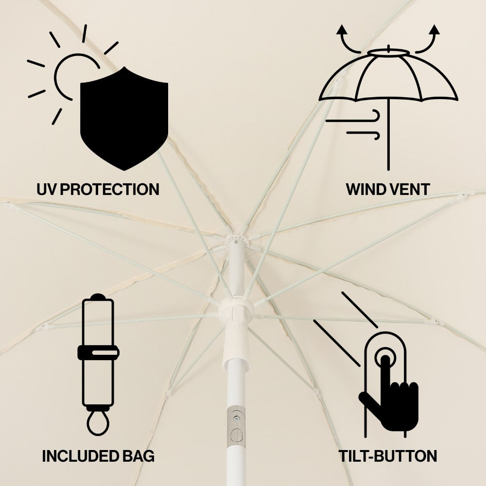 Terra 6.5 ft. Classic MidCentury Scalloped Fringe Market Beach Umbrella