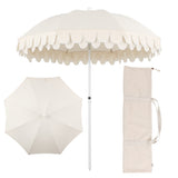 Terra 6.5 ft. Classic MidCentury Scalloped Fringe Market Beach Umbrella