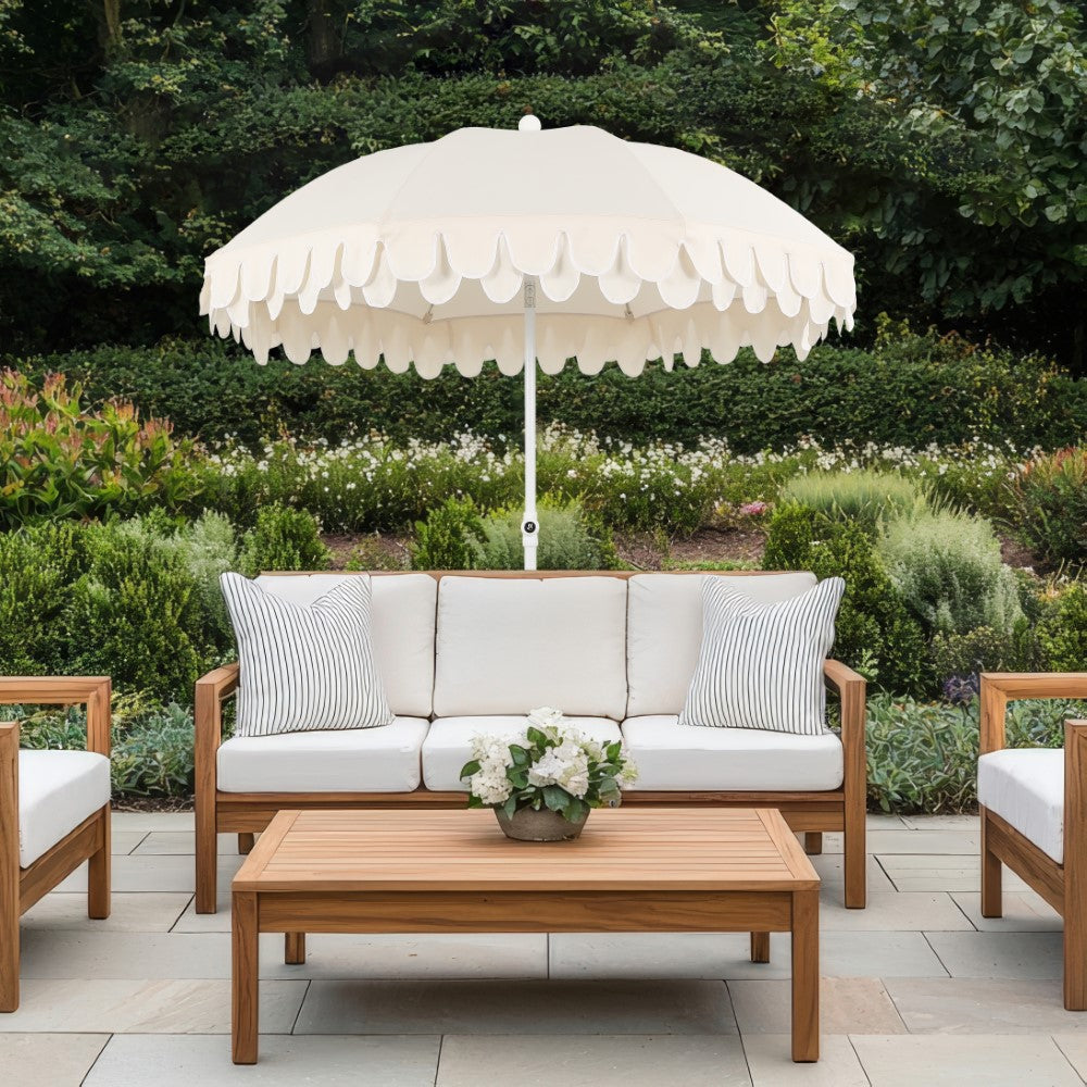 Terra 6.5 ft. Classic MidCentury Scalloped Fringe Market Beach Umbrella