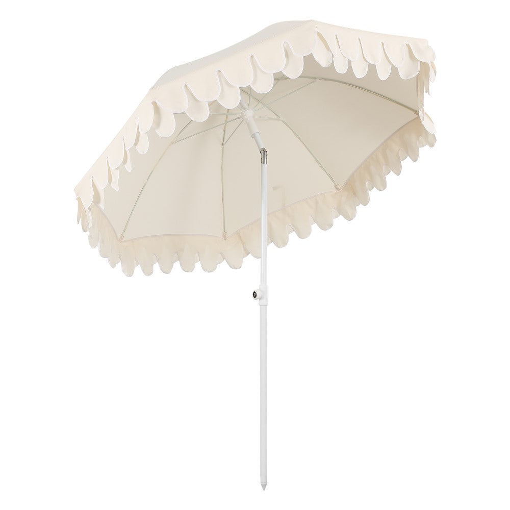 Terra 6.5 ft. Classic MidCentury Scalloped Fringe Market Beach Umbrella