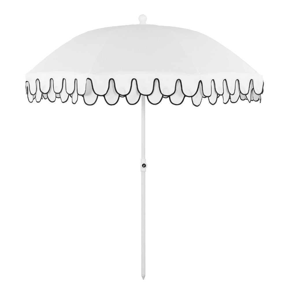Terra 6.5 ft. Classic MidCentury Scalloped Fringe Market Beach Umbrella