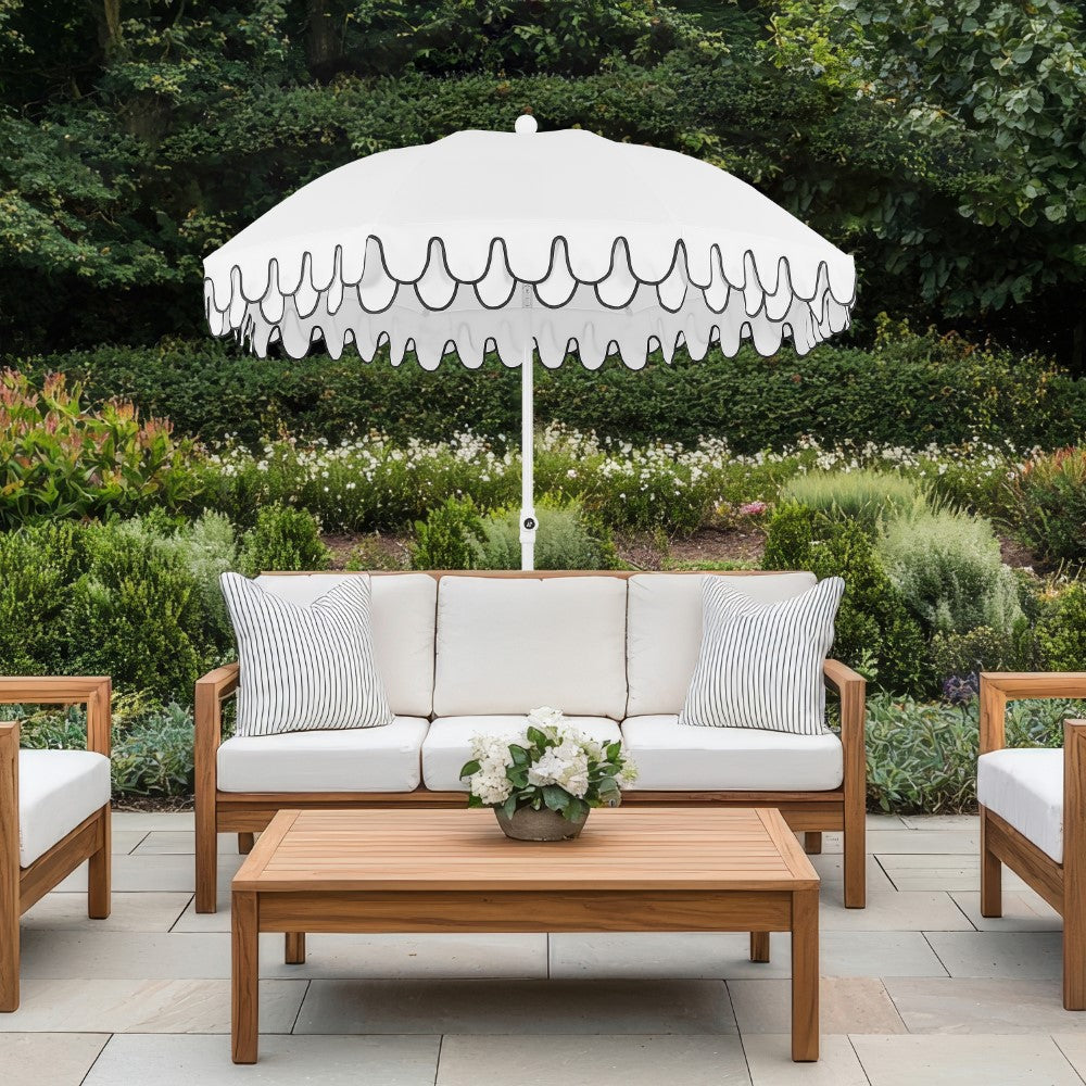 Terra 6.5 ft. Classic MidCentury Scalloped Fringe Market Beach Umbrella