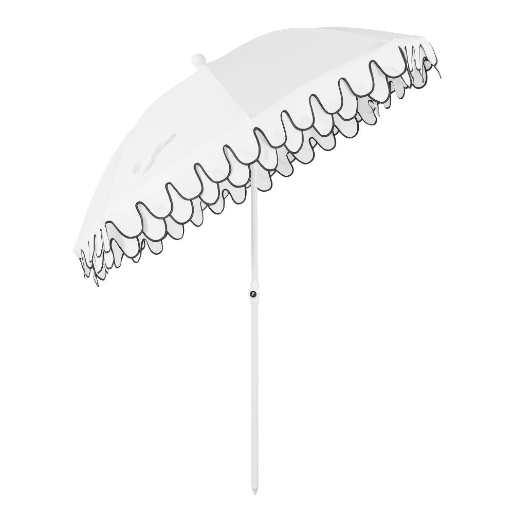 Terra 6.5 ft. Classic MidCentury Scalloped Fringe Market Beach Umbrella