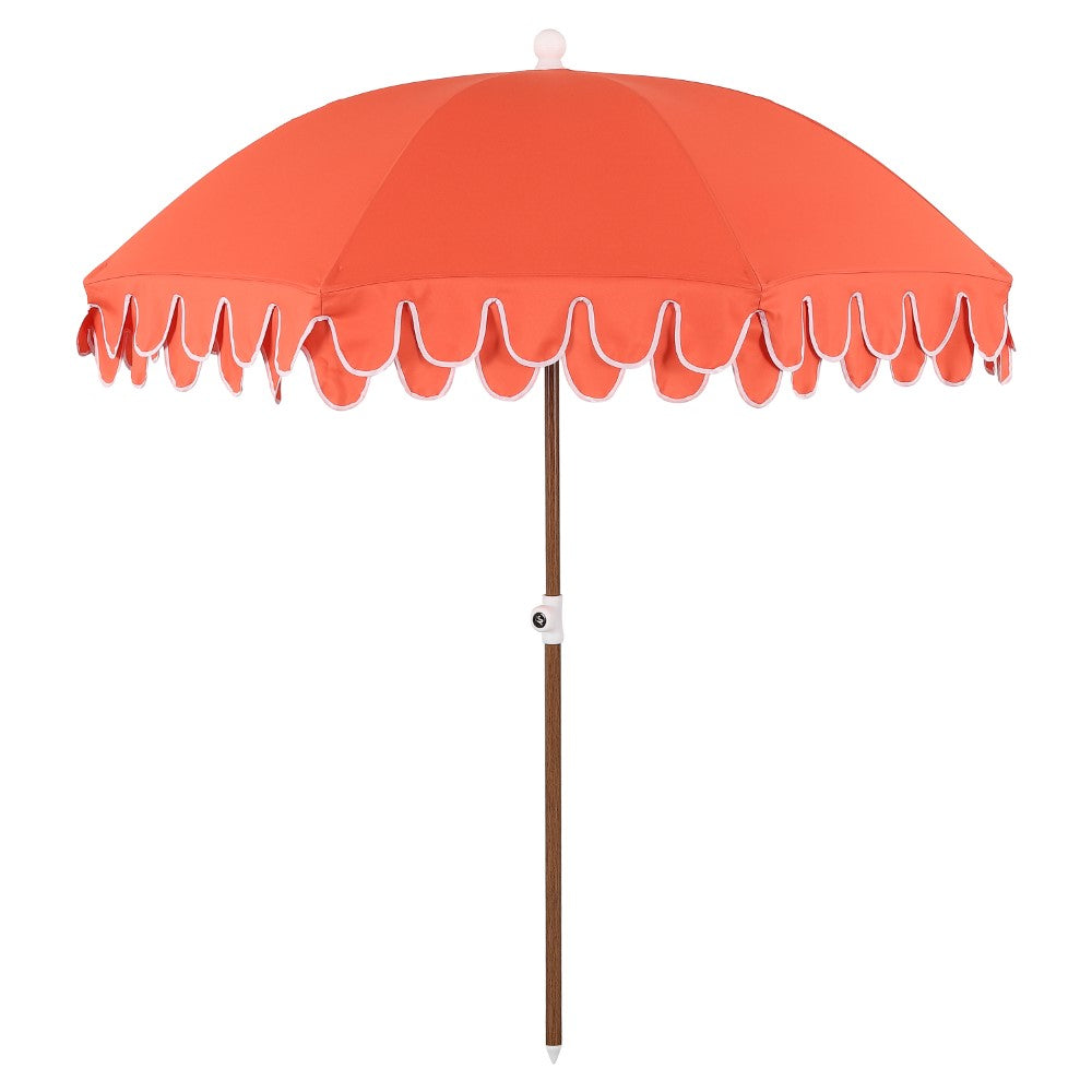 Terra 6.5 ft. Classic MidCentury Scalloped Fringe Market Beach Umbrella