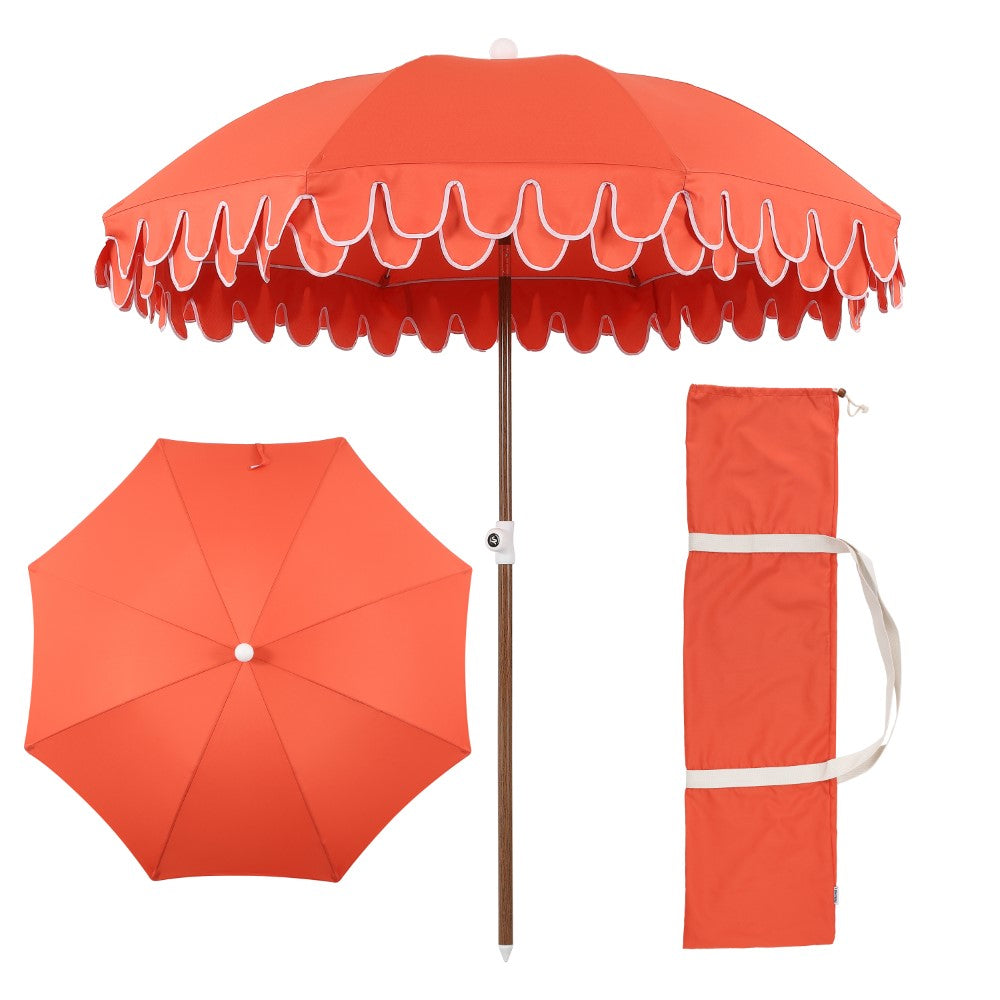 Terra 6.5 ft. Classic MidCentury Scalloped Fringe Market Beach Umbrella