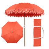 Terra 6.5 ft. Classic MidCentury Scalloped Fringe Market Beach Umbrella