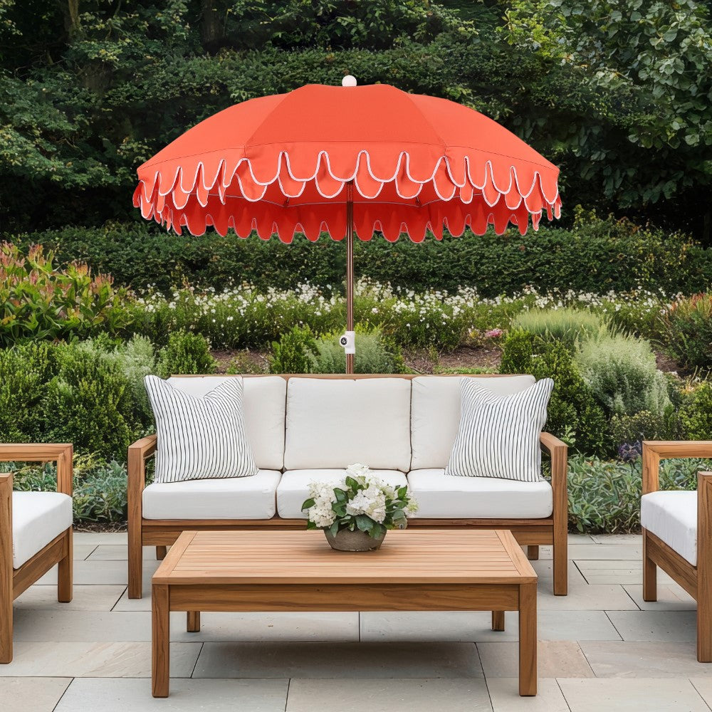 Terra 6.5 ft. Classic MidCentury Scalloped Fringe Market Beach Umbrella