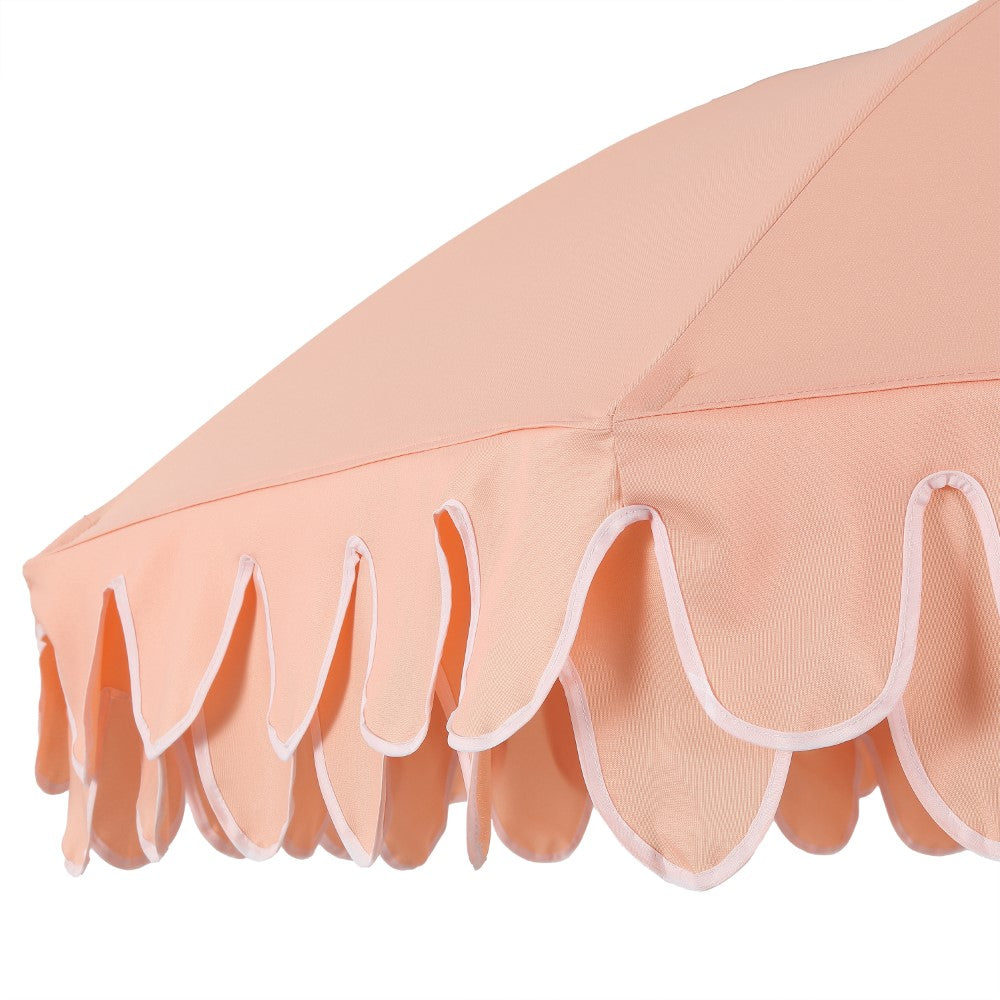 Terra 6.5 ft. Classic MidCentury Scalloped Fringe Market Beach Umbrella