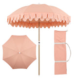 Terra 6.5 ft. Classic MidCentury Scalloped Fringe Market Beach Umbrella
