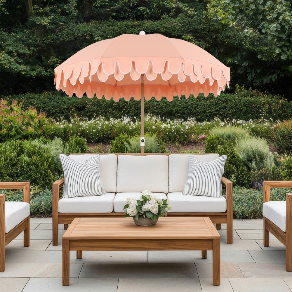 Terra 6.5 ft. Classic MidCentury Scalloped Fringe Market Beach Umbrella