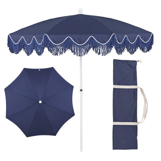 Orion 6.5 ft. Classic Cottage Fringe Tassel Market Beach Umbrella