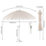 Aspen 8 ft. Classic Bohemian Scalloped Market Patio Umbrella with Auto-Tilt Crank Wind Vent and UV Protection
