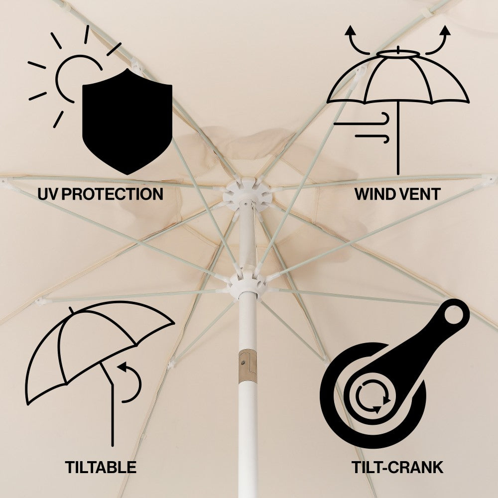 Aspen 8 ft. Classic Bohemian Scalloped Market Patio Umbrella with Auto-Tilt Crank Wind Vent and UV Protection
