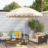 Aspen 8 ft. Classic Bohemian Scalloped Market Patio Umbrella with Auto-Tilt Crank Wind Vent and UV Protection