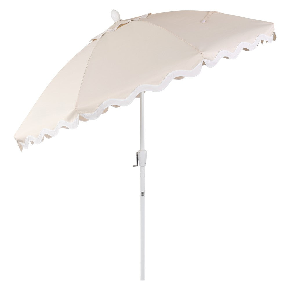 Aspen 8 ft. Classic Bohemian Scalloped Market Patio Umbrella with Auto-Tilt Crank Wind Vent and UV Protection