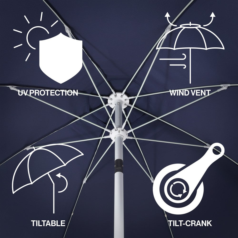 Aspen 8 ft. Classic Bohemian Scalloped Market Patio Umbrella with Auto-Tilt Crank Wind Vent and UV Protection