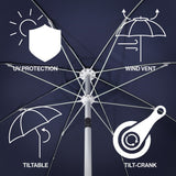 Aspen 8 ft. Classic Bohemian Scalloped Market Patio Umbrella with Auto-Tilt Crank Wind Vent and UV Protection