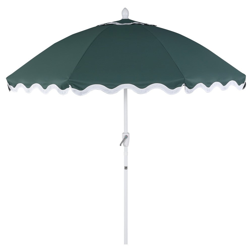 Aspen 8 ft. Classic Bohemian Scalloped Market Patio Umbrella with Auto-Tilt Crank Wind Vent and UV Protection