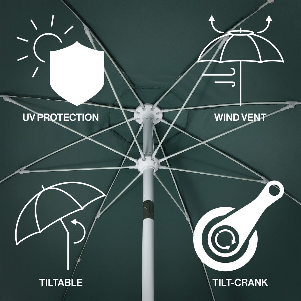 Aspen 8 ft. Classic Bohemian Scalloped Market Patio Umbrella with Auto-Tilt Crank Wind Vent and UV Protection