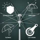 Aspen 8 ft. Classic Bohemian Scalloped Market Patio Umbrella with Auto-Tilt Crank Wind Vent and UV Protection