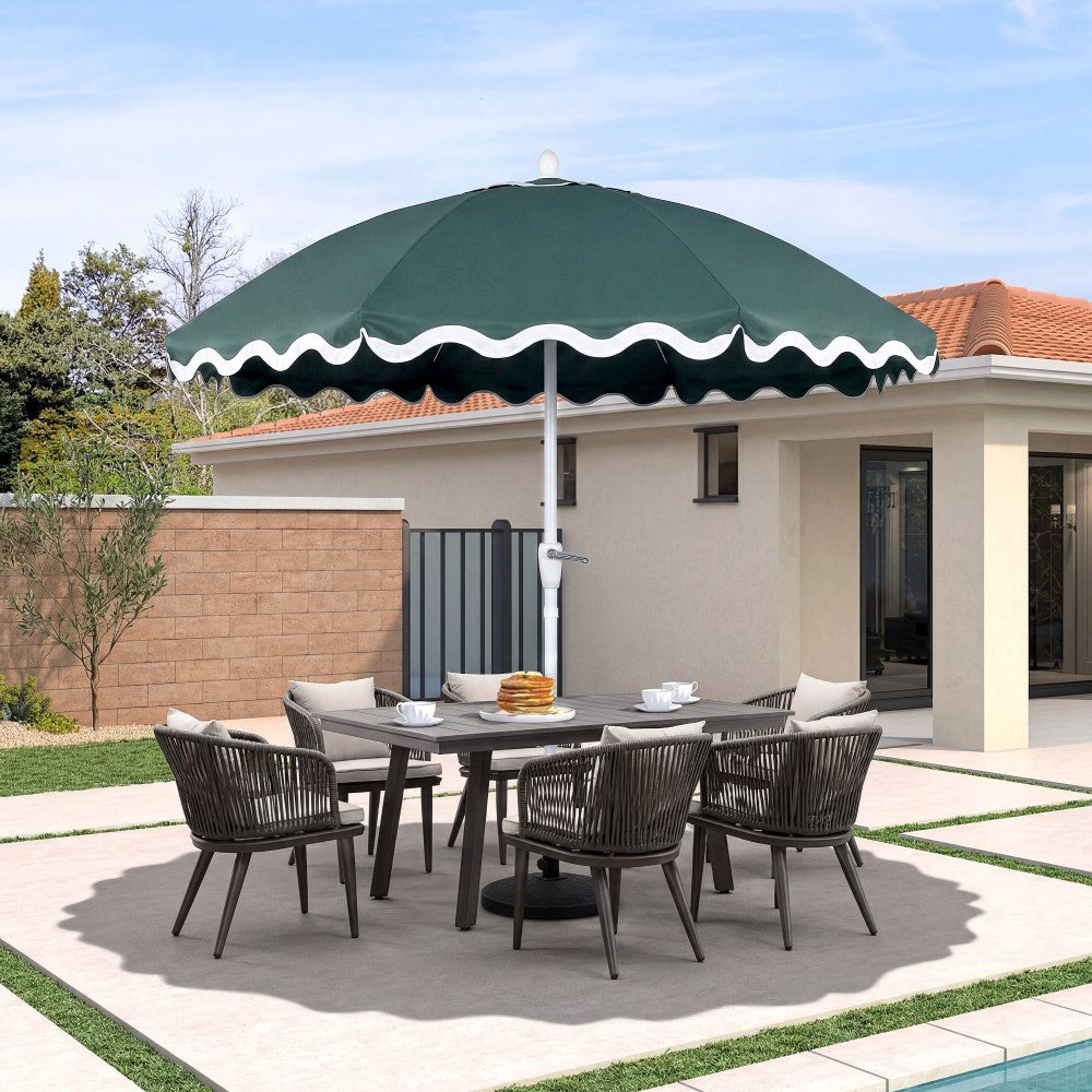 Aspen 8 ft. Classic Bohemian Scalloped Market Patio Umbrella with Auto-Tilt Crank Wind Vent and UV Protection