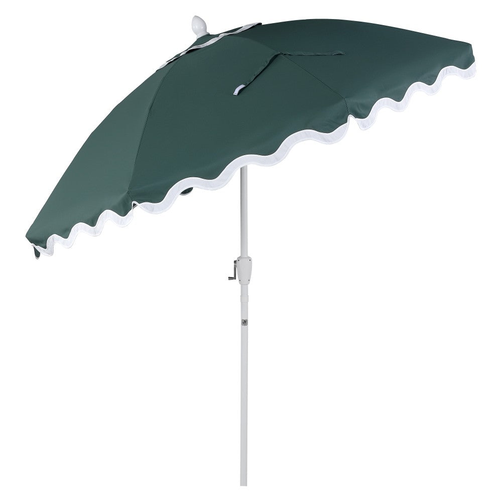 Aspen 8 ft. Classic Bohemian Scalloped Market Patio Umbrella with Auto-Tilt Crank Wind Vent and UV Protection