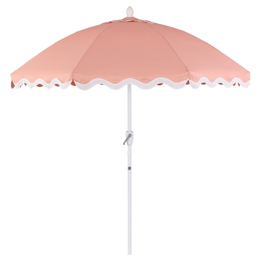 Aspen 8 ft. Classic Bohemian Scalloped Market Patio Umbrella with Auto-Tilt Crank Wind Vent and UV Protection