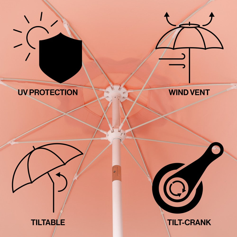 Aspen 8 ft. Classic Bohemian Scalloped Market Patio Umbrella with Auto-Tilt Crank Wind Vent and UV Protection