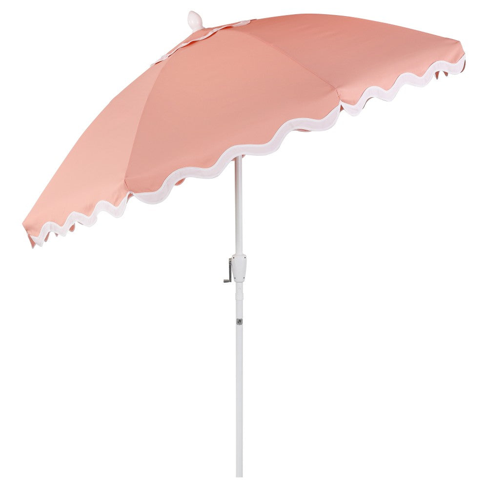 Aspen 8 ft. Classic Bohemian Scalloped Market Patio Umbrella with Auto-Tilt Crank Wind Vent and UV Protection