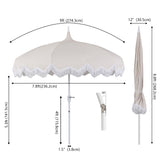Recliner 8 ft. Classic Bohemian Fringe Pagoda Market Patio Umbrella with Auto-Tilt Crank Wind Vent and UV Protection