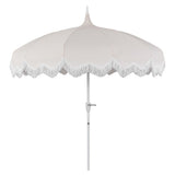 Recliner 8 ft. Classic Bohemian Fringe Pagoda Market Patio Umbrella with Auto-Tilt Crank Wind Vent and UV Protection