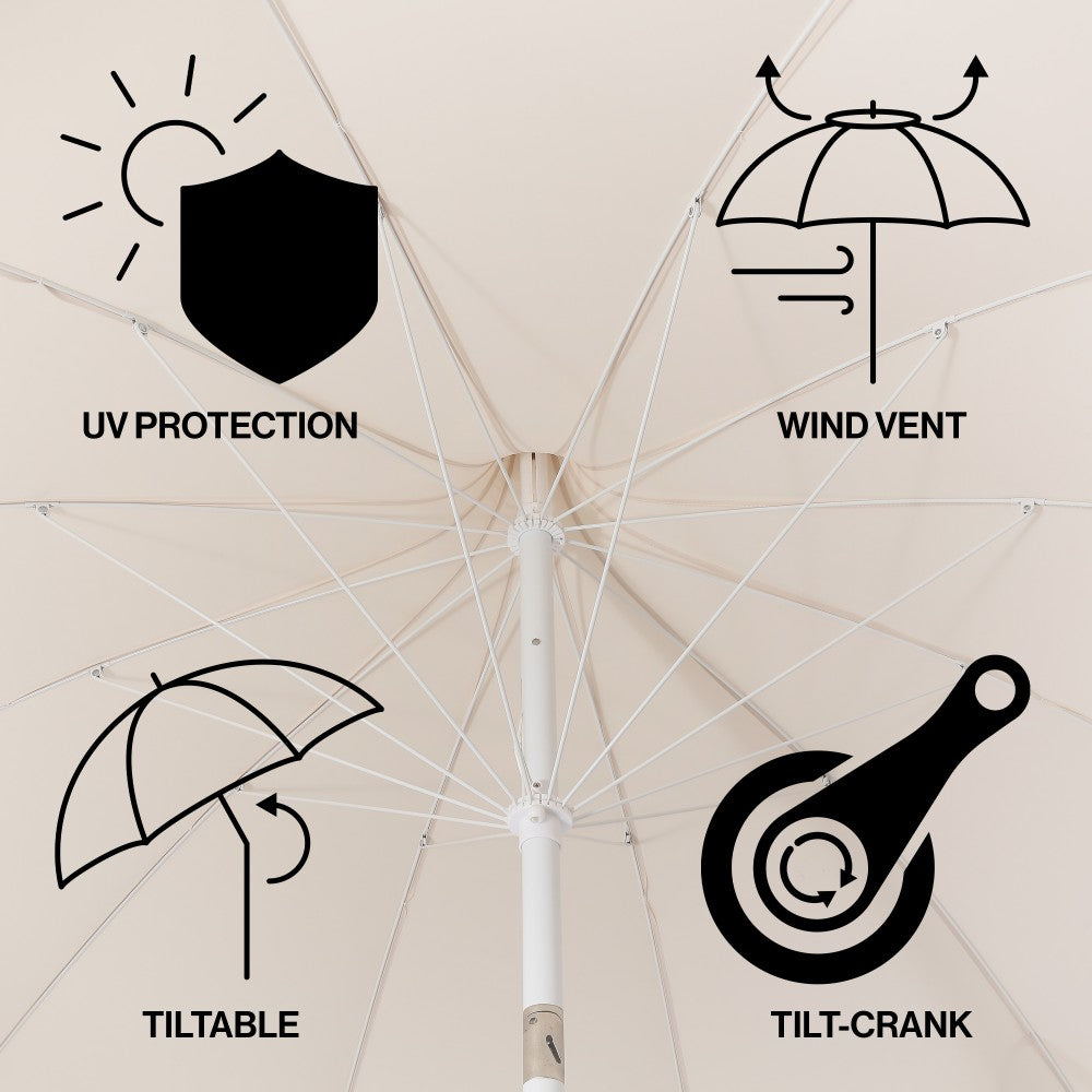 Recliner 8 ft. Classic Bohemian Fringe Pagoda Market Patio Umbrella with Auto-Tilt Crank Wind Vent and UV Protection