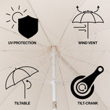 Recliner 8 ft. Classic Bohemian Fringe Pagoda Market Patio Umbrella with Auto-Tilt Crank Wind Vent and UV Protection
