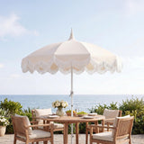 Recliner 8 ft. Classic Bohemian Fringe Pagoda Market Patio Umbrella with Auto-Tilt Crank Wind Vent and UV Protection