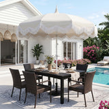 Recliner 8 ft. Classic Bohemian Fringe Pagoda Market Patio Umbrella with Auto-Tilt Crank Wind Vent and UV Protection