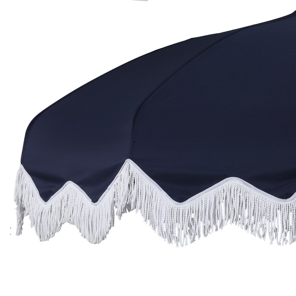 Recliner 8 ft. Classic Bohemian Fringe Pagoda Market Patio Umbrella with Auto-Tilt Crank Wind Vent and UV Protection