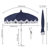 Recliner 8 ft. Classic Bohemian Fringe Pagoda Market Patio Umbrella with Auto-Tilt Crank Wind Vent and UV Protection