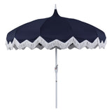 Recliner 8 ft. Classic Bohemian Fringe Pagoda Market Patio Umbrella with Auto-Tilt Crank Wind Vent and UV Protection
