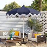 Recliner 8 ft. Classic Bohemian Fringe Pagoda Market Patio Umbrella with Auto-Tilt Crank Wind Vent and UV Protection