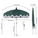 Recliner 8 ft. Classic Bohemian Fringe Pagoda Market Patio Umbrella with Auto-Tilt Crank Wind Vent and UV Protection
