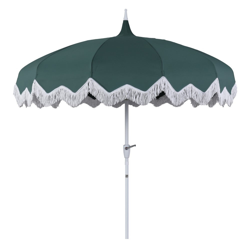 Recliner 8 ft. Classic Bohemian Fringe Pagoda Market Patio Umbrella with Auto-Tilt Crank Wind Vent and UV Protection